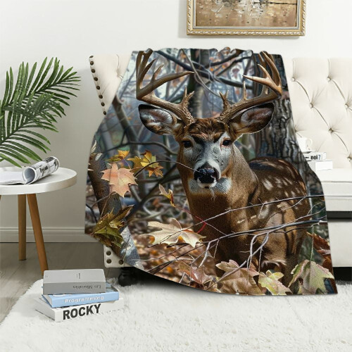 Κουβέρτα Camo Buck Deer για Κρεβάτι, Κουβέρτα Woodland Throw για Άνδρες, Γυναίκες και Παιδιά -