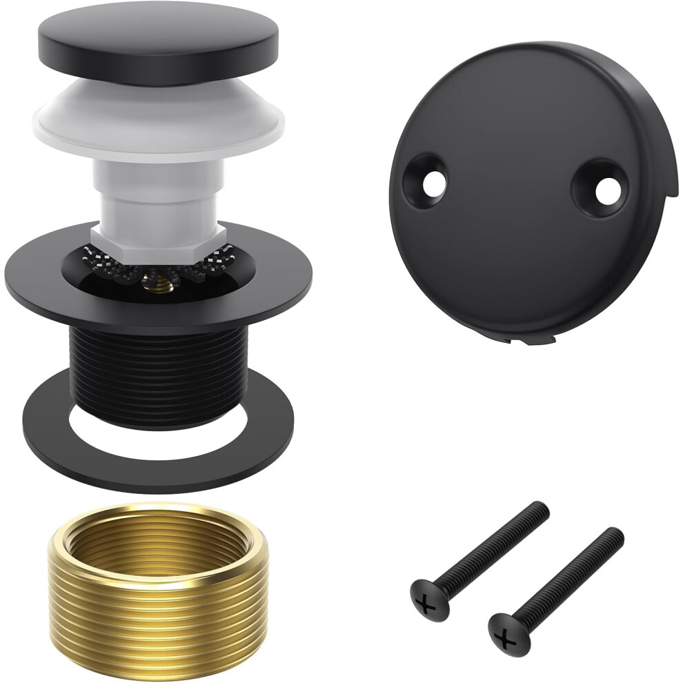 Matte Black Tub Drain Kit With Tip-Toe Drain, 2-Hole Overflow Trim, Hair Catcher & Stopper Â Compatible With Standard Tubs 9130661837330