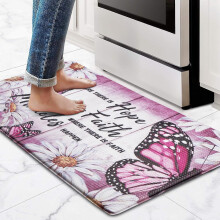 Tapis de cuisine anti-fatigue à motif floral papillon, antidérapant et lavable, style ferme, pour évier, 45,7 x 76,2 cm, compatible avec tous les