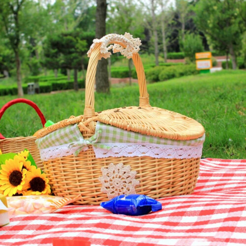 Καλάθι πικνίκ GOODLY Wicker με καπάκι και λαβή, ανθεκτικό υφασμένο σώμα με επένδυση