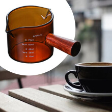 Verres à expresso et tasses doseuses ambrées résistantes à la chaleur avec poignée en bois, carafes à double ouverture pour café/lait – 5,5