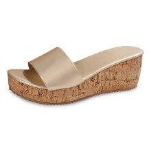 Sandales à enfiler en cuir doré pour femme, pointure 7,5