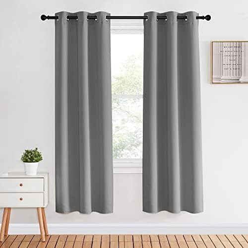 Blackout Curtains Silver Grey 70 inch Long 2 Panels Grommet