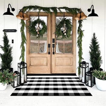 Cotton Buffalo Plaid Rug 3'x5', Black & White Washable Doormat for Indoor/Outdoor, Front Door, Porch, Kitchen, Farmhouse