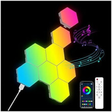 Lot de 8 appliques murales hexagonales RGB, panneaux LED alvéolés, application intelligente et synchronisation musicale, compatible avec