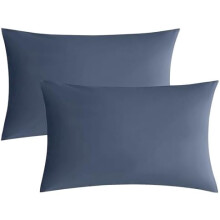Lot de 2 taies d'oreiller en coton, 51 x 66 cm, coton doux lavé, bleu, respirant (coussins non inclus)
