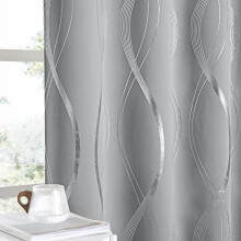 Blackout Curtains for Bedroom & Patio, Noise Reducing, Thermal Insulated, Wave Line Foil Print, 2 Panels (52x72", Silver Gray)