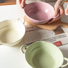 Ceramiczna miska do sałatki z podwójnym uchem, zapobiegająca poparzeniom, 1,5 l