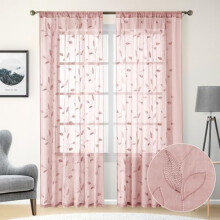 Blush Pink Floral Sheer Curtains 96 Inches Long 2 Panels Embroidered Pattern Semi Sheer Window Drapes for Bedroom Living Room