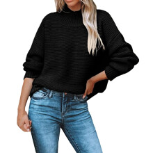 Damen-Wollpullover mit Rundhalsausschnitt, einfarbig, Herbst/Winter