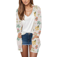 Paasvest voor dames, open voorkant, lichtgewicht, casual vest met paasei- en konijnenprint, losvallend bovenkledingstuk met zakken.