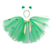 1Ensemble Jupe Tutu Verte Coton Et Tulle -Tête Trèfle Fête