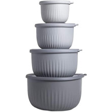 Prep Bowls with Lids- Wide and Deep Nesting Plastic Small Mixing Bowl Set with Lids, 8 Piece Set - Deep Bowls, Gray