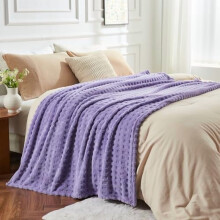 Super Soft King Blanket Lavender Premium Silky Flannel Fleece 3D Waffle Checkered Lightweight Bed Blanket All Season Use (Lavender, King(90"x110"))