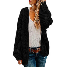 Damen-Cardigan für Winter und Herbst, warmer Strickcardigan, lockerer Oversize-Schnitt, einfarbiger Cardigan mit offener Vorderseite und Tasche,