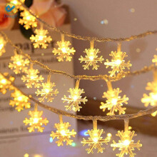 Guirlande lumineuse flocons de neige de 10 m, 80 LED, à piles, étanche, blanc chaud, décoration de Noël intérieure/extérieure – Compatible