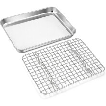 9" Stainless Steel Baking Tray & Cooling Rack Set, Non-toxic, Rust-free, Dishwasher Safe, Compatible with Toaster Ovens