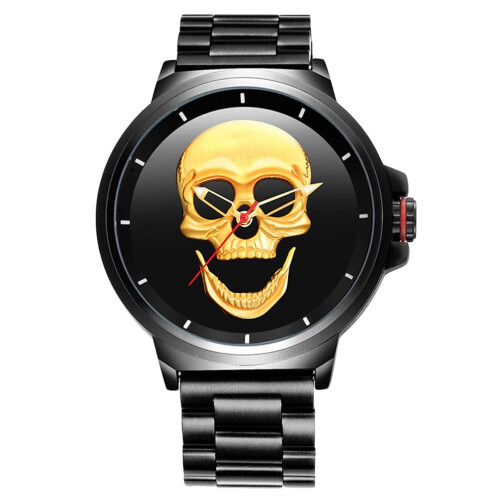 Ρολόι χειρός FRCOLOR Creative3D Skull για άνδρες, πολυτελές, casual, vintage, με χαλαζία (μαύρο