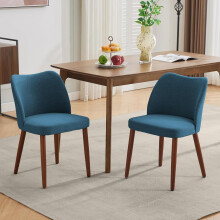 Linen Dining Chairs Wing Back with Wood Legs Blue Set of 2