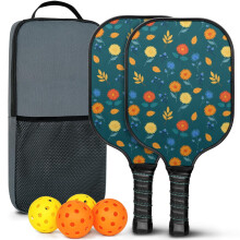 Set de palete de pickleball din fibră de sticlă cu motive florale, cu 2 mingi și geantă, compatibile cu jocuri de interior/exterior