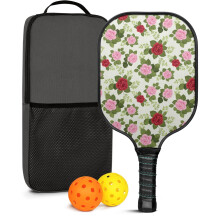Floral Fiberglass Pickleball Paddles Set 2 Balls Bag