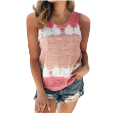 Camiseta sin mangas de algodón para mujer QLEICOM, túnica holgada de cuello redondo con abertura lateral y diseño tie-dye – Tallas S-5XL