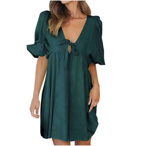 Γυναικείο Φόρεμα με V-Neck από Βαμβάκι/Λινό – Ελαφρύ, Αναπνέον Καλοκαιρινό,