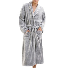 Modischer Fleece-Bademantel für Damen und Herren, weicher Flanell-Nachthemd, Kapuzenpyjama, langer Pyjama, Paar-Hauskleidung, Grau
