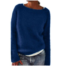Vintage-Strickpullover für Damen, U-Boot-Ausschnitt, lange Ärmel, leichter Pullover – Dunkelblau, geeignet für Herbst/Winter