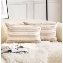 Fodere per cuscini lombari in stile boho, 30x50 cm, set da 2, decorazione rustica con texture, per sedia/divano/camera da letto, tortora e beige