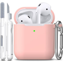 Custodia morbida in silicone per AirPods con portachiavi, compatibile con AirPods di prima e seconda generazione, con LED frontale visibile, colore
