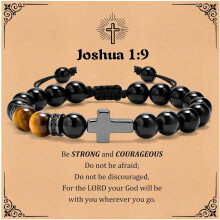 Cross Bracelet : Natural Gemstone Beaded Men's Religious Cross Bracelet for Boys Teenage Christian Gifts Confirmation Baptism to Son Grandson Nephew
