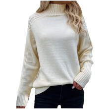 Damen Langarm Rollkragenpullover, kuscheliger Strickpullover, lässiger, lockerer Pullover