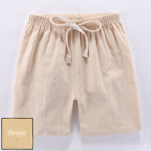 FAMTKT Kids Peuter/Jongen/Meisje Katoen Linnen Zomershorts Effen Kleur Casual Broekje met Trekkoord (4-5 Jaar, Beige)