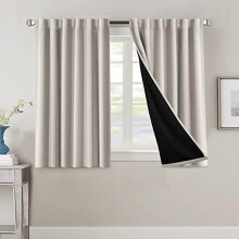 100% Blackout Curtains with Black Liner, Thermal Insulated, 45" Long, Back Tab/Rod Pocket, 2 Panels, Pumice Stone – Compatible with Standard Rods