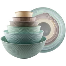 Mixing Bowls with Lids - 12 Piece Plastic Nesting Bowls Set includes 6 Prep Bowls and 6 Lids, Rhombus Design - Microwave Safe (Mint)
