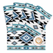 Blauwe boho placemats voor de eettafel, bohemian, inheems, zuidwestelijk, etnisch, wasbaar, voor feestjes, keuken en eetkamerdecoratie.