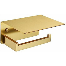 Porta-papel higiênico com prateleira em aço inoxidável dourado escovado