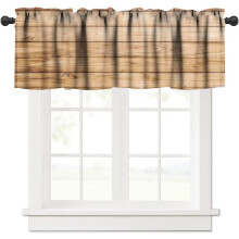 Cantonnière vintage en bois brun, aspect bois vieilli, passe-tringle, 1 panneau, 137 x 46 cm, décoration de cuisine style ferme