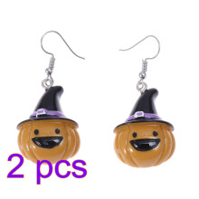 2Pair Multi Color Halloween Earrings Pumpkin Smile Face Ear Studs