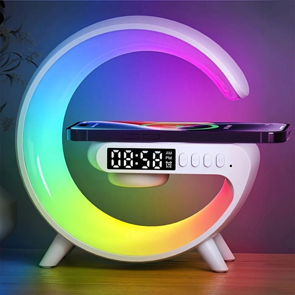 Multi-Function Wireless Charger Stand With Speaker, Alarm Clock & Rgb ÂCompatible With Iphone & Samsung Light 9110895672112