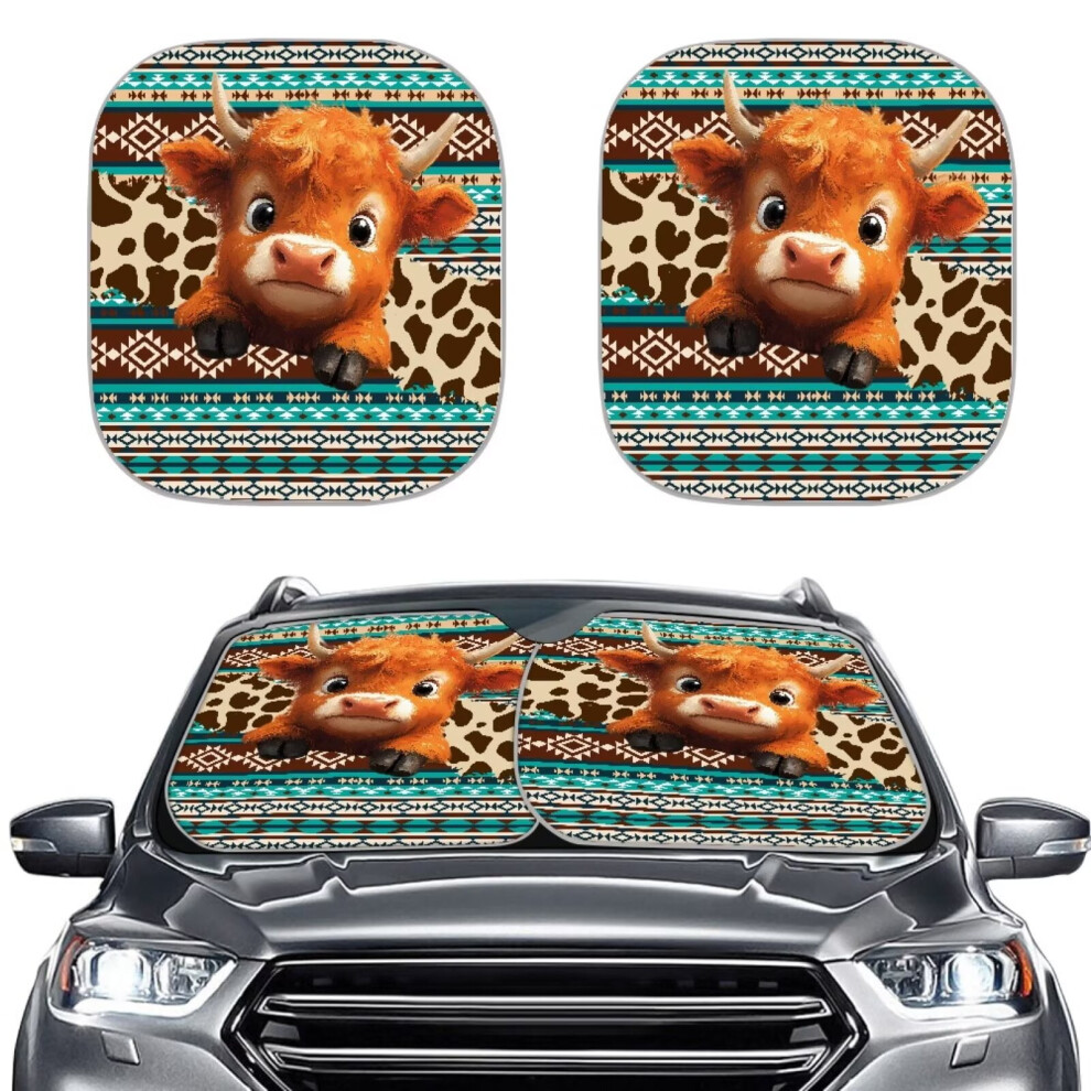 2Pcs Boho Highland Cow Windshield Sun Shade For Car Â Uv & Heat Protection, Compatible With Most Cars 9110895672105