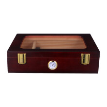 2Pcs Portable Cigar Humidor Box Wooden Glass Top with Humidifier Brown