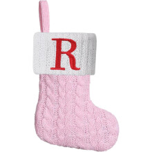 Mini grön stickad strumpa, 20 cm, broderad med initialmonogram, julgransprydnadshängande – kompatibel med A–Ö