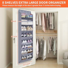 Organisateur de chaussures Ă suspendre Ă la porte, 173 cm de haut, 8 poches profondes, compatible avec les portes standard, gris