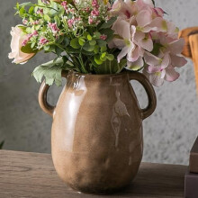 Vază ceramică maro cu 2 mânere, decor rustic modern și vintage, ulcior de lut din teracotă pentru sufragerie, masă, raft