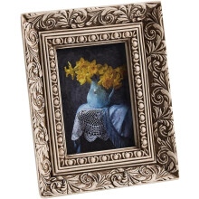 Ornate Gold 5x7 Picture Frame – Vintage Resin, Retro Hand-Crafted, with Easel, Hook & Mat for Table/Wall; Compatible with standard 5x7 photos