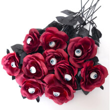 10-pack zwarte kunstzijden rozen met oogjes, nepzijden rozenboeketten voor bruiloften, feesten, huisdecoratie en Halloween-decoratie