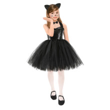 Halloween-Tüllrock-Set für Kleinkinder – Kleid mit Katzenohren und -schwanz, Prinzessinnen-Party-Outfit mit Haarband, Schwarz