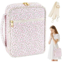 Quilted Bible Cover for Women with Handle & Strap – Pink Christian Gift, Bible Study Accessory (Compatible with Standard Bibles)